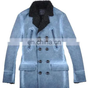 2015 Last Fashion Handsome Lamb Motrocycle Men Long Leather Coat thumbnail-1