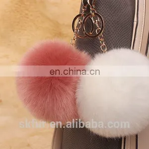 Handmade Colorful Fake Fur Pom Poms Keychain thumbnail-5