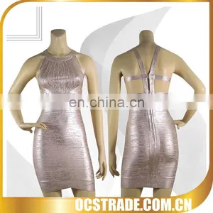 2014 Hot Selling Cut Out Gold Pink Bandage Dress Sexy Camo Dress thumbnail-1