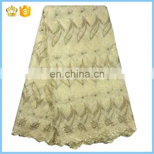 Hot Selling Swiss Voile Lace Fabric, 100% Cotton Lace, Embroidery Lace Fabric With Stones for Wedding Dress F15121112 thumbnail-1
