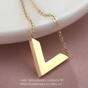 Ladies Jewelry Fashion Stainless Steel Gold Plated Letter′s Pendant Necklace V Sharp Pendant Necklace thumbnail-5