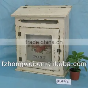 Hongwei Handmade Antique Vintage White Wooden Mailbox/Letter Box/Post Box for Home&Garden Decor,Wall Mounted or Free Standing thumbnail-1