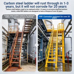 Chemical Resistant GRP Ladder With Safety Cage Insulated Fiberglass Vertical Climb Ladder for Chemical Plant thumbnail-1