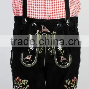 German Bavarian Lederhosen Suede Leather Black thumbnail-1