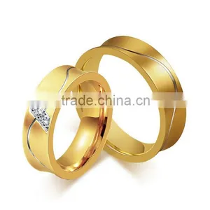 Wholesale Customized High End Wedding Band Fashion Stainless Steel Diamond Rings for Men and Women Couple Gold Plated Rings thumbnail-1