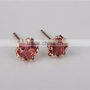 Fashion 10k Rose Gold Beatiful Flower Red Tourmaline Stud Earring Jewellery thumbnail-5