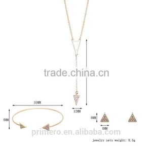 2016 Fashion Long Triangle Gold Plated Crystal Necklace / Earrings / Bracelet Bridal Accessories Jewelry Sets thumbnail-3