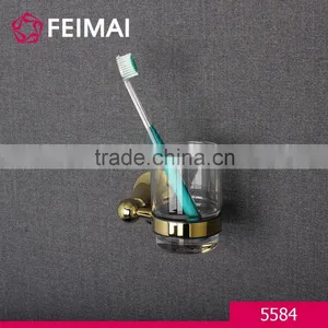 Brass Gold Finished Wall Mounted Single Toothbrush Glass Cup Holder thumbnail-2