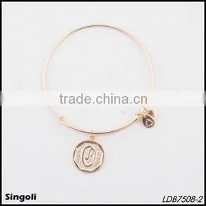 Initial Letter Gold Adjustable Bangle Bracelet thumbnail-3