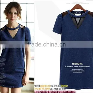2014 Ladies Mesh Short Sleeve New Design Party Women China Online Shopping Wholesale Sexy Denim Dress,vintage Retro Girl Dress thumbnail-1
