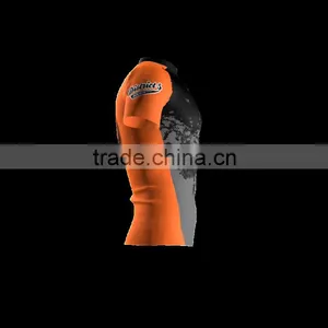 Polyester Spandex Long Sleeves District 5 Orange Compression Shirt/Rash Guard With Club Logo Player Name and Numbers at Sleeves thumbnail-3