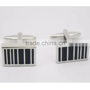Silver Plated Copper Rectangle Black Enamel Cuff Links thumbnail-1