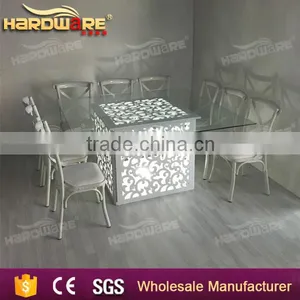 Coloful Led Light White Wooden Wedding Table , Square Dining Table With Glass thumbnail-6
