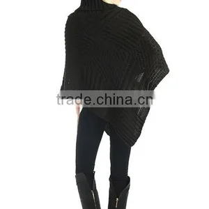 Winter Skies Black Turtleneck Poncho Sweater thumbnail-3