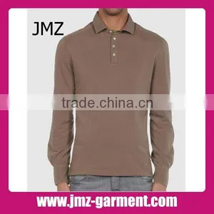 100% Cotton Plain Brown Long Sleeve Polo Shirt thumbnail-1