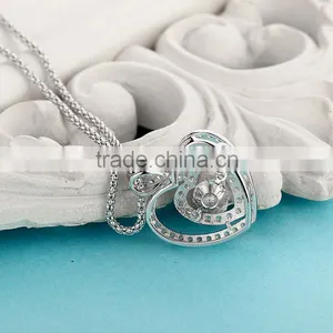 Silver Dancing Stone Heart Shape Pendant Necklace Jewelry thumbnail-2