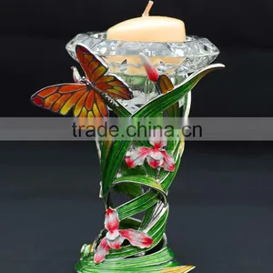 RORO Chanson Orchid Enamel Crystal Glass Candle Holder thumbnail-1