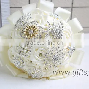 Graceful Wedding Bouquet Handmade Roses Bow Knot Wedding Flowers thumbnail-3