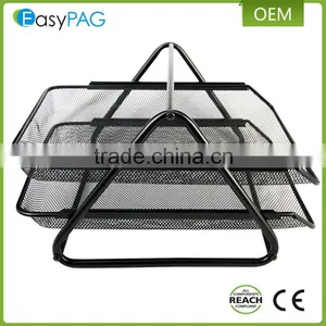 Triangle Support 2 Tier Black Metal Mesh Desk Office File Magazine Rack thumbnail-1