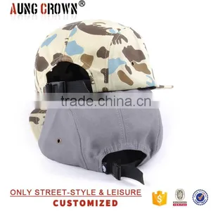 Flat Brim 5 Panel Woven Label Custom Fabric 5 Panel Camp Cap thumbnail-4