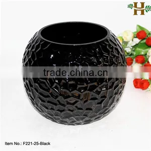 Honey Cellular Vase, Black Glass Round Ball Vase thumbnail-2