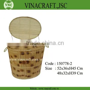 Oval Bamboo Laundry Basket With Lid thumbnail-1