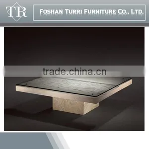 Luxury Furniture Glass Top Marble Base Square Coffee Table Center Table thumbnail-1
