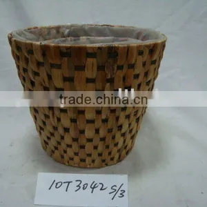 Round Waterhyacinth / Rattan Flower Planter With Plastic Lining thumbnail-1