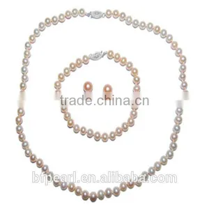 6-7mm Pink Round Freshwater Pearl Jewelry Set With Sterling Silver Findings thumbnail-1