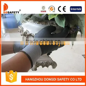PU Coated Working Glove Grey Nylon Liner Black Nitrile Coated With CE thumbnail-1