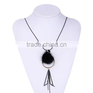 Mink Fur Ball Hoop Triangle Pendant Necklace Hot Selling Geometric Necklace thumbnail-1