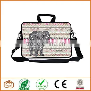 13-Inch Pink Water Ripples Bohemian Style Grey Elephant Neoprene Laptop Sleeve Case Bag Handbag With Extra Side Pocket thumbnail-1
