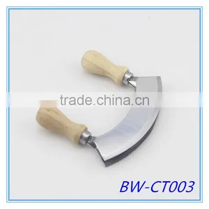 Wooden Handle Stainless Steel Double Blade Cheese Cutter Mincing Knife Mezzaluna Chopper thumbnail-1
