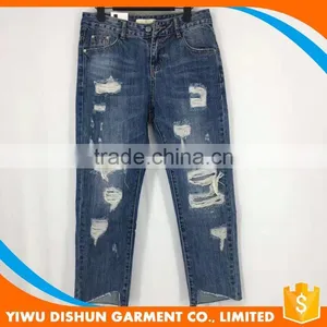 Women Cotton Brand Ripped Pants Jeans thumbnail-1