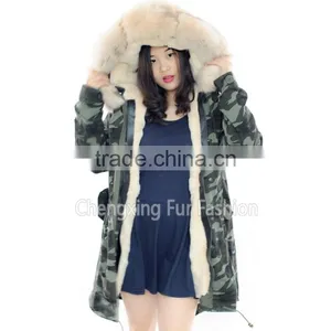 CX-G-P-08D 2016 Hot Sale Wholesale Winter Coat Real Rabbit Fur Lining Fox Fur Collar Parka For Women thumbnail-1