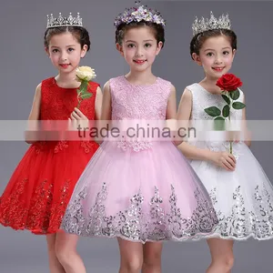Cheap Vietnam Girls Fancy Dress Pink Princess Party Dresses Flower Shining Performance Girls Fluffy Dress thumbnail-1