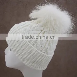 Myfur 2016 Newest Girls Winter Knitted Wool Hats With Fur Poms thumbnail-1