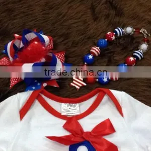 2015 Hot Sell Baby Girl July 4th Bowknot Romper With Matching Bow and Necklace thumbnail-2