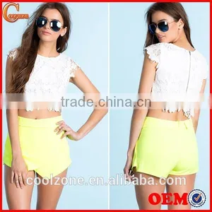 Full Zip Closure Cap Sleeve Crochet Crop Top Women Top Selling Products in thumbnail-1