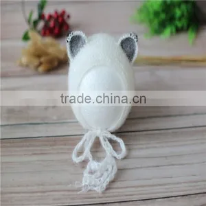 Newborn Knit Bonnet Crochet Mohair Bonnet Ruffle Mohair Hat Knit Bear Hat Baby Photography Props thumbnail-1