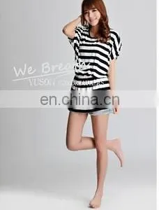 Tighten up Waist Long T-shirt Home Wear Blouse Bamboo Stripes thumbnail-1