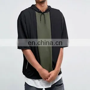Oversized Short Sleeve Hoodie With Cut & Sew Panel thumbnail-1