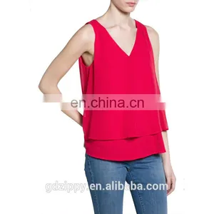 Wholesale China Women Clothing Sleeveless Double-deck Chiffon Top For Ladies 2016 thumbnail-4