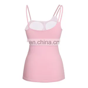 Solid Pink Yoga Padding Camisole Custom Womens Workout Tank Top thumbnail-3