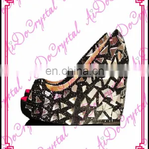 Aidocrystal Handmade Sparkling Black With Nest Hollows Crystal Wedge Shoes for Lady thumbnail-1