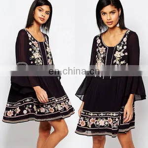Europe Black Embroidery Loose Women Casual Dresses Latest Dress Designs thumbnail-1