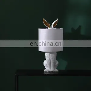 Unique Rabbit Shape Resin Base Customised Desk Light Animal Small White Vintage Home Lamps for Table thumbnail-1