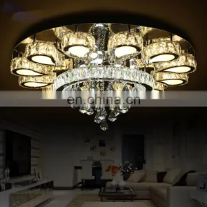 Round Led Living Room Crystal Ceiling Ceiling Luxury Stainless Steel Lamps thumbnail-2