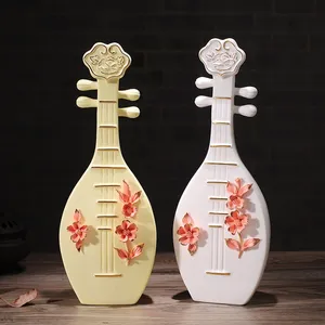 Creative Chinese Classical Cheongsam Lute Yellow White Ceramic Vase For Coffee Shop Decor thumbnail-2