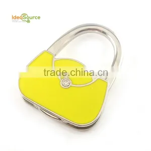 Epoxy Handbag Shape Padlock Handbag Purse Hook, Foldable Bag Holder For Tables With Big Crystal Wholesale thumbnail-2